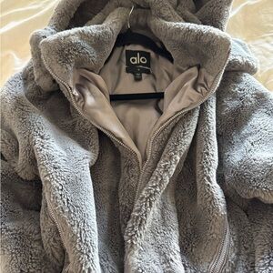 Alo Plush Gray Hooded Jacket